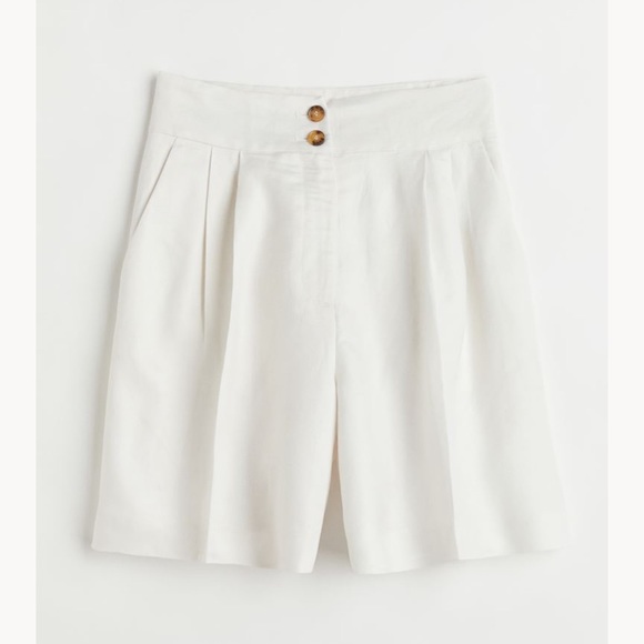 H&M Wide Leg White Linen Shorts Size 10 - Picture 1 of 2